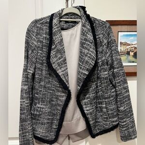 Rachel Zoe twill navy blazer, fringe detail, size XL